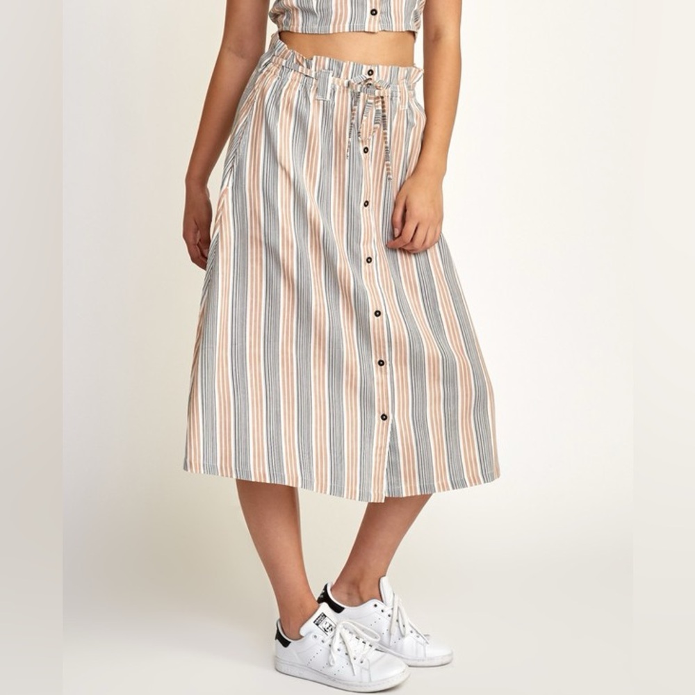 RVCA Large Oslo Striped Midi Skirt Womens Juniors Summer Spring Clothes Boho No